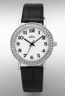 A69410S0A INEX Women’s Crystal Bezel Black Leather Watch