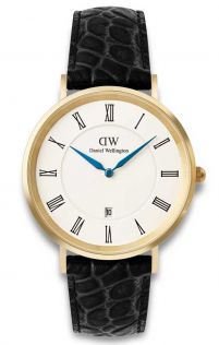 ADW00100915 Daniel Wellington Classic Roman Numerals Date Black Croc Belly Gold DW00100915