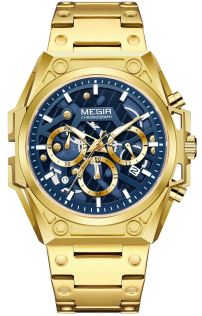 MS4220GGD-2N3 Megir Skeleton Chronograph Gold Blue 4220