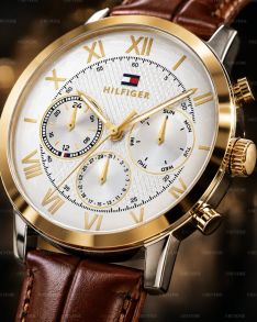 1710726 Tommy Hilfiger Mens Two-Tone Day-Date Brown Leather 42mm