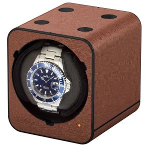 309413 Boxy Fancy Brick Watch Winder Leather Look Brown without Adapter 309413