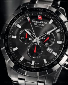 7043.9137SAM Swiss Alpine Military Steel Black Sapphire Chrono 46mm