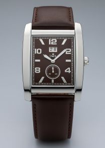 A29107S1I INEX Rectangular Stainless Steel Watch with Brown Dial, Date Display & Leather Strap