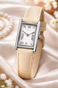 CTW1807 Carrie Taylor Classic Rectangular Beige Calf Leather 19mm