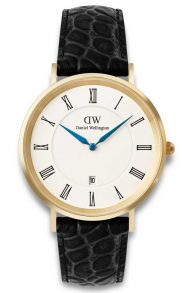 ADW00100915 Daniel Wellington Classic Roman Numerals Date Black Croc Belly Gold DW00100915