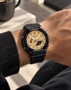 GA-2100GB-1AER Casio Mens Dual Display Black Resin Golden Dial 45mm