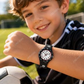 RRX45GX9 Black Water-Resistant Childrens Watch With Football Motif 30mm