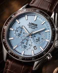 RT351LX9 Lorus Mens Chronograph Blue Brown Leather 43mm