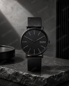 SKW6902 Skagen Mens Black Steel Black Leather 40mm