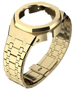 T28-J1-GL Unofficial Gen 4 Mod for Casio GA-2100 - Golden Steel Case | Golden Steel Bezel Without Screws | Golden Steel Bracelet