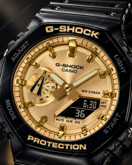 Casio Mens Dual Display Black Resin Golden Dial 45mm
