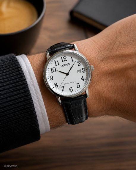 Lorus Mens Classic White Dial Black Leather 38mm