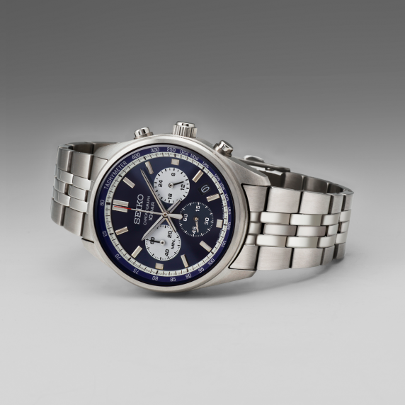 Seiko Mens Blue Steel Sports Chronograph 41mm